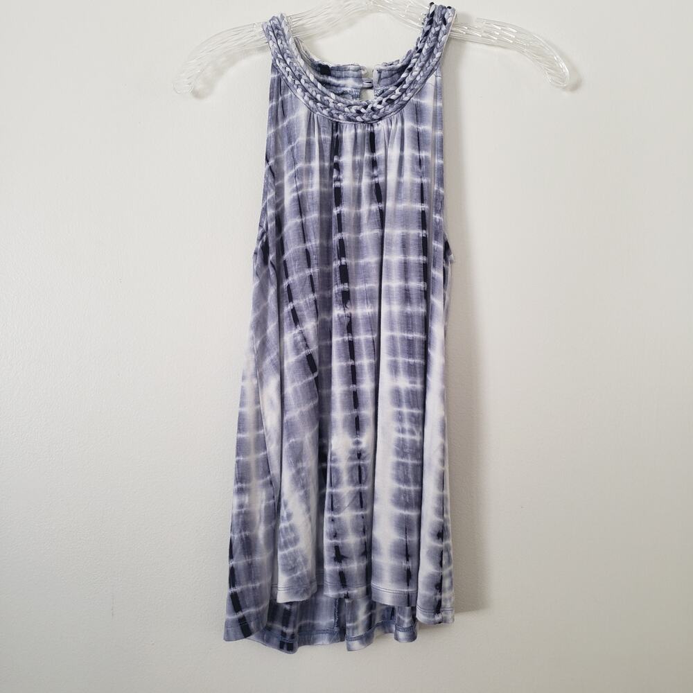 Saint Tropez Sleeveless Rayon Blue Tie Dye Top High Braided Neckline Size Small